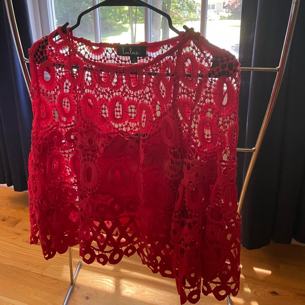 Lulus Red Lace Blouse